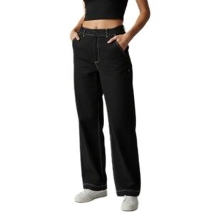 Cider Black Wide-Leg Pants Contrast Stitch S